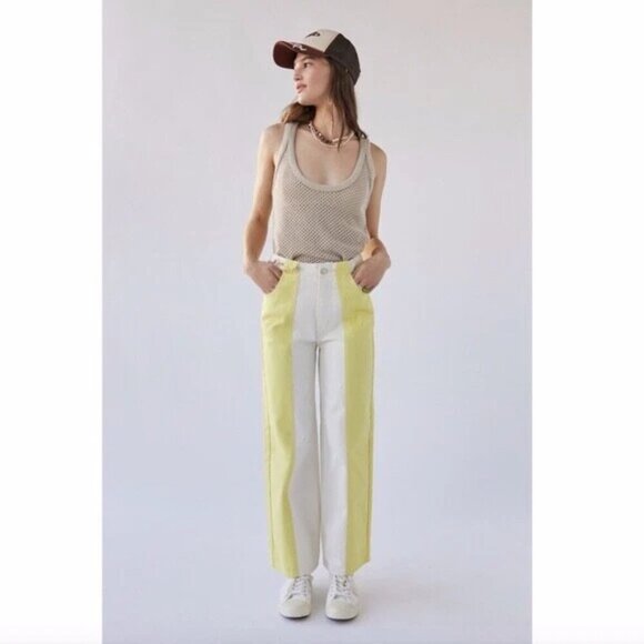 Urban Outfitters BDG High & Wide Yellow & White Colorblock Jeans 27" - Picture 2 of 9